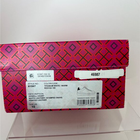 Tory Burch Howell Court White Sneakers Women Snake Printed Tennis Shoes Size 10 - Picture 7 of 9